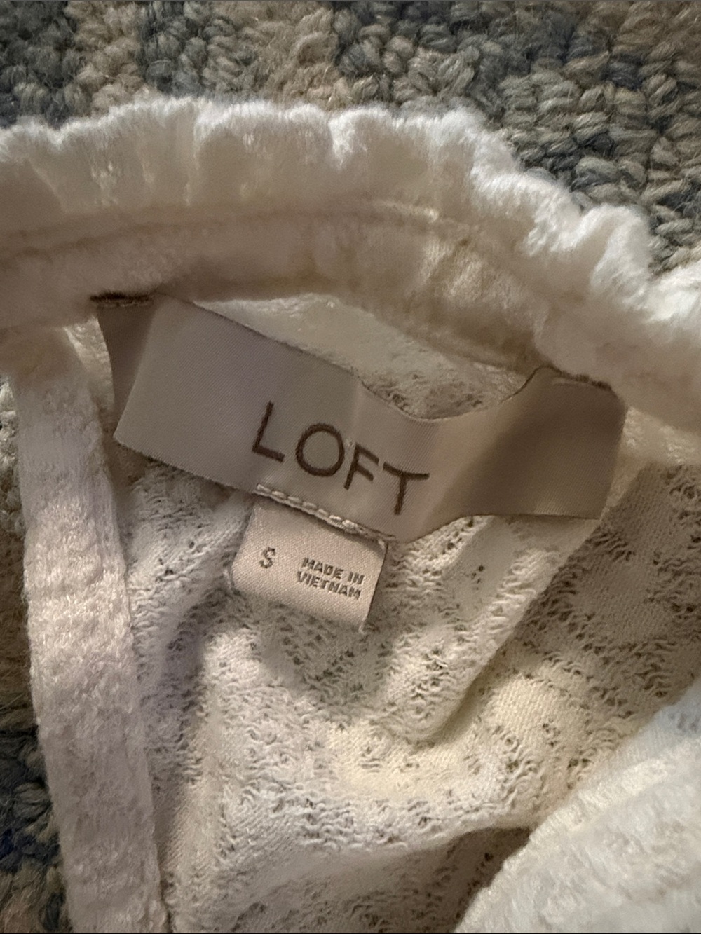 LOFT White Textured Crewneck long sleeve top. - Picture 2 of 3